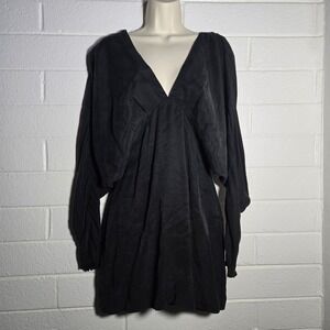 Zara‎ Dolman Sleeve Mini Black Ruched Puff Cinched Babydoll Medium Zipper Cuffs